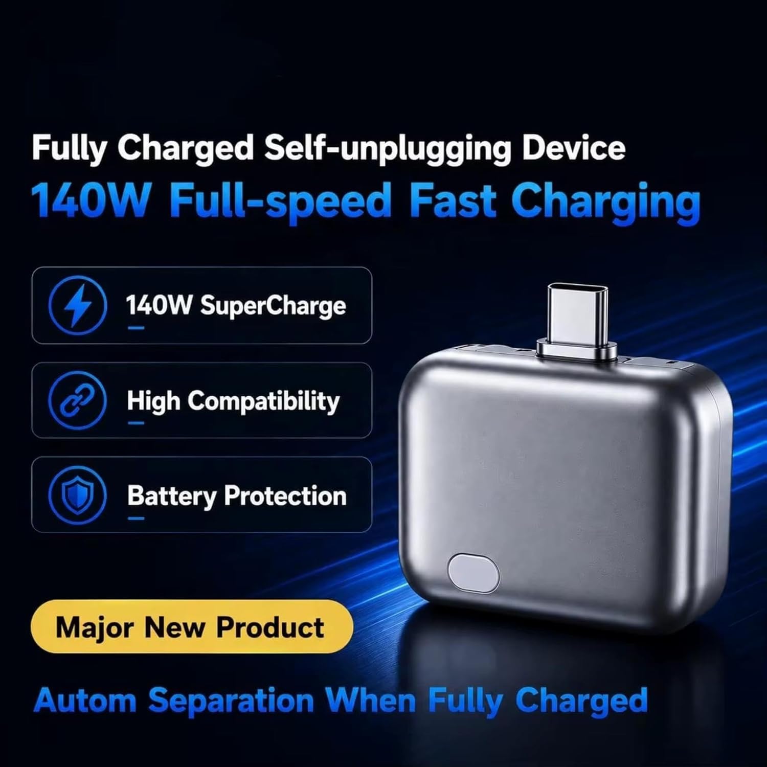 140W Universal Overcharge Protection Fast Charging Adapter, Connector Type: Usb-C - Grey