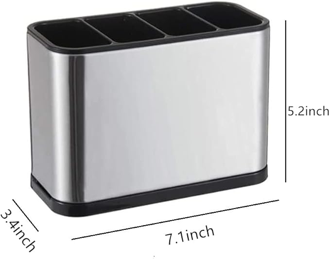 Steel Knife and Spoon Holder with 4 Divided Compartments - Steel
