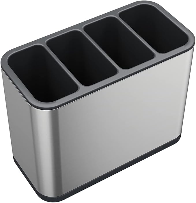 Steel Knife and Spoon Holder with 4 Divided Compartments - Steel