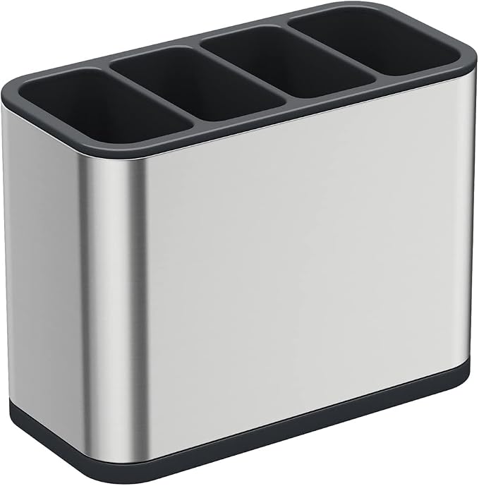 Steel Knife and Spoon Holder with 4 Divided Compartments - Steel