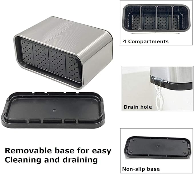 Steel Knife and Spoon Holder with 4 Divided Compartments - Steel