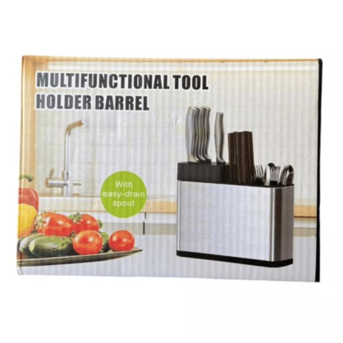 Multifunctional Tool Holder & Cutlery Stand for Kitchen - Stainless Steel