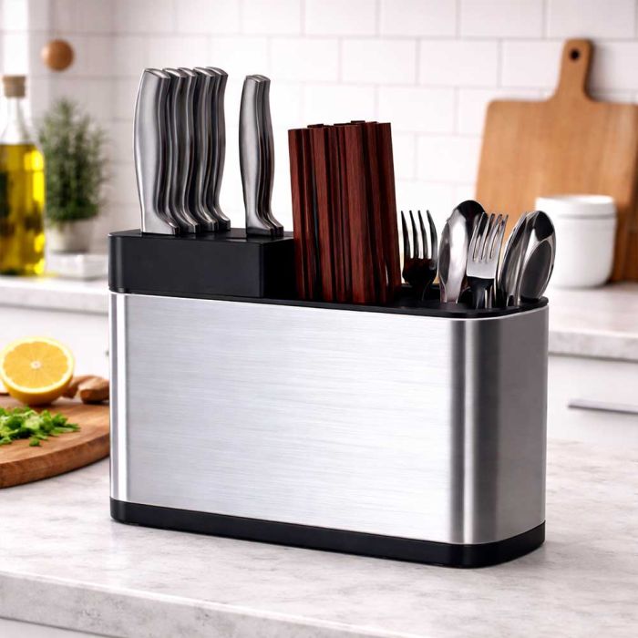 Multifunctional Tool Holder & Cutlery Stand for Kitchen - Stainless Steel