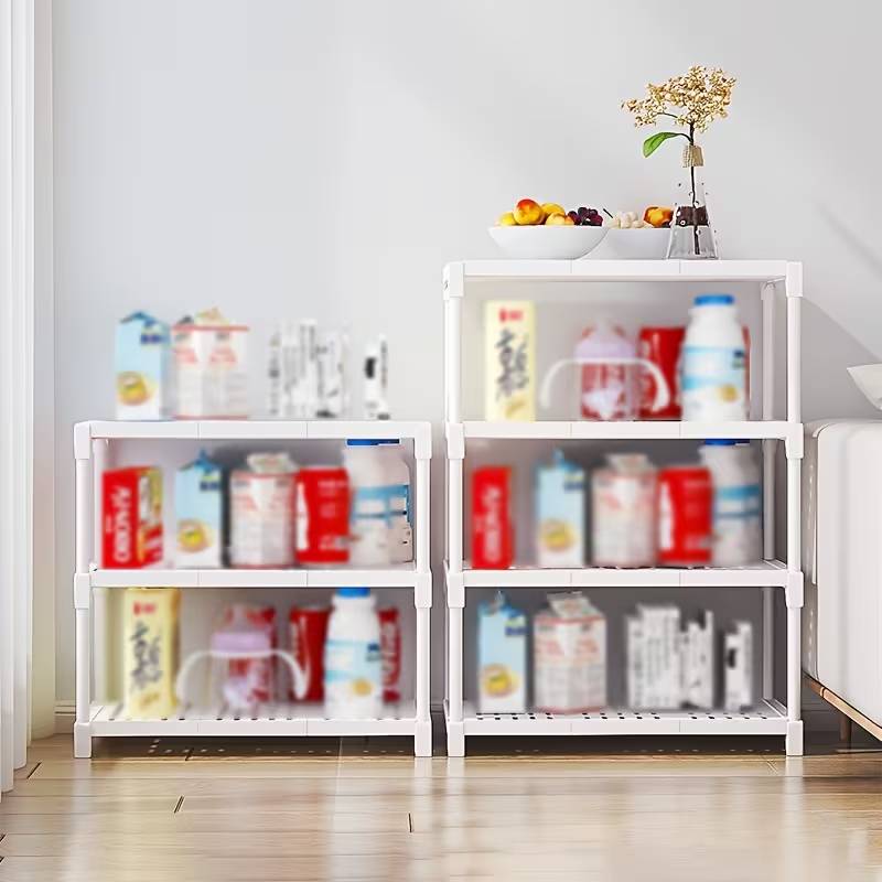 Mutlifunctional 4-Tier White Storage Rack, Durable Plastic & Metal - Black