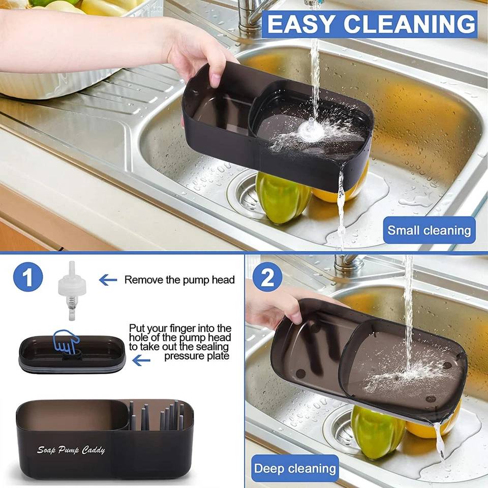 3-in-1 Sponge Soap Dispenser, Sink Caddy Storage - Black