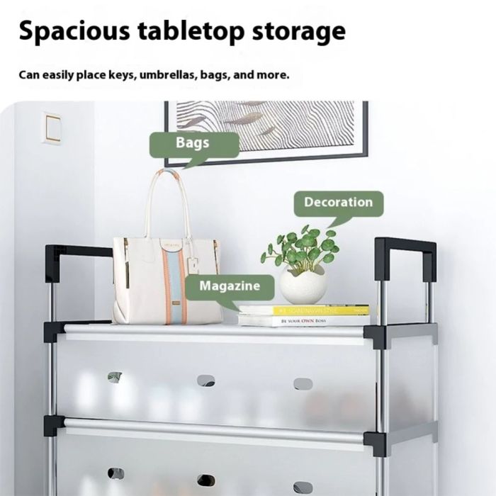 6-Layer Plastic Shoes Rack with Protective Cover - White