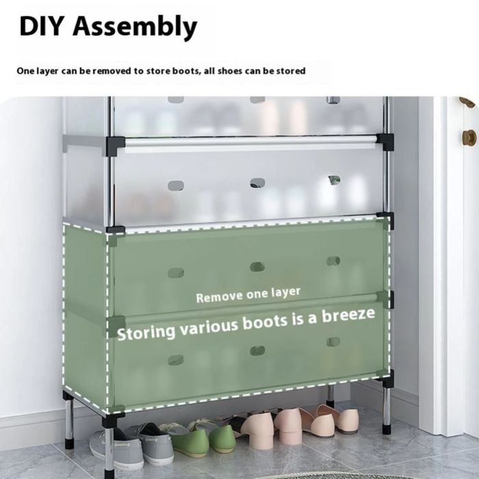 6-Layer Plastic Shoes Rack with Protective Cover - White