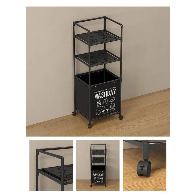Laundry Basket with 3 Tier Storage Shelf - Black