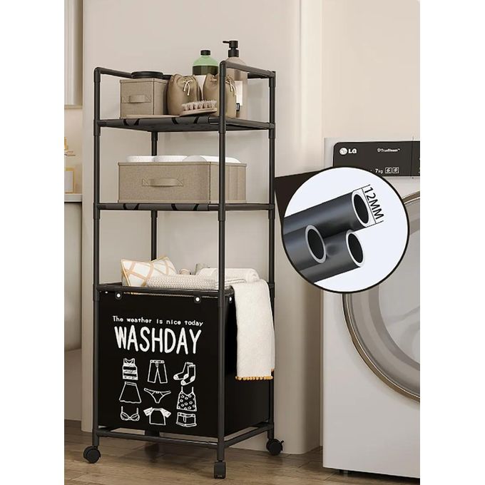 Laundry Basket with 3 Tier Storage Shelf - Black