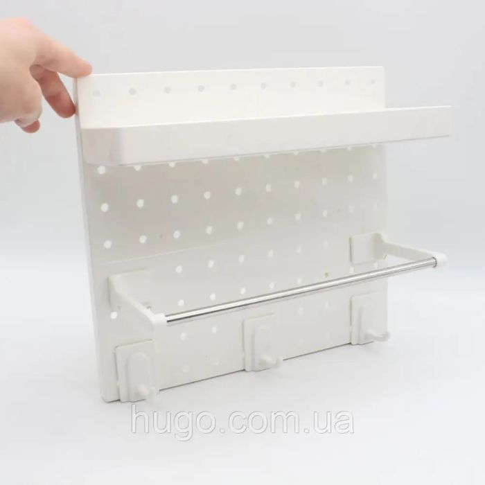 Wall Organizer for Kitchen and Bathroom with Hooks - White