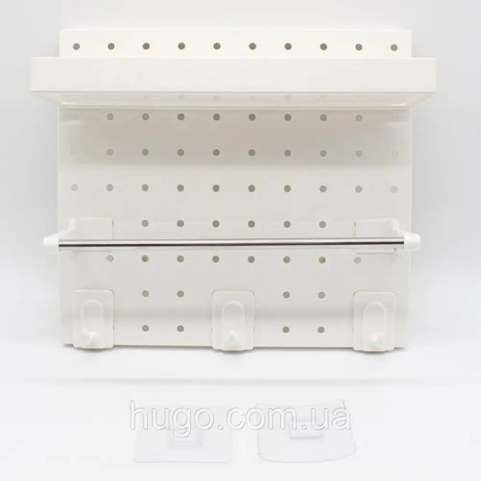 Wall Organizer for Kitchen and Bathroom with Hooks - White