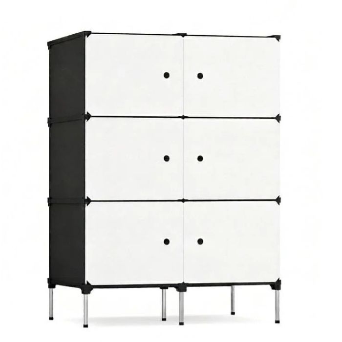 Double Storage Rack 3 Tiers with Doors - Black & White