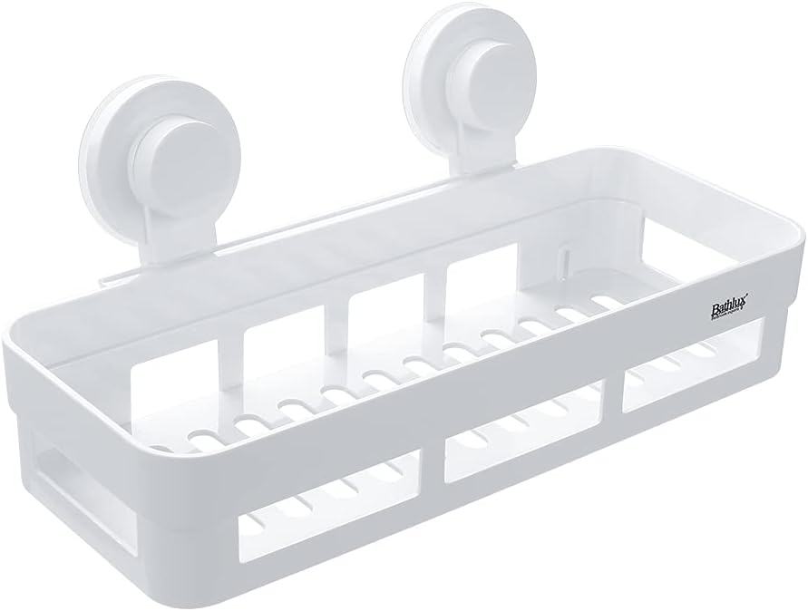 Bathlux Rectangular Bathroom Basket & Shower Shelf - White