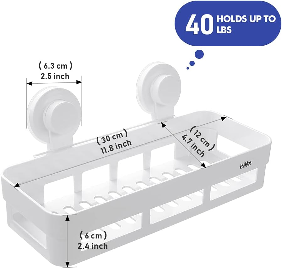 Bathlux Rectangular Bathroom Basket & Shower Shelf - White