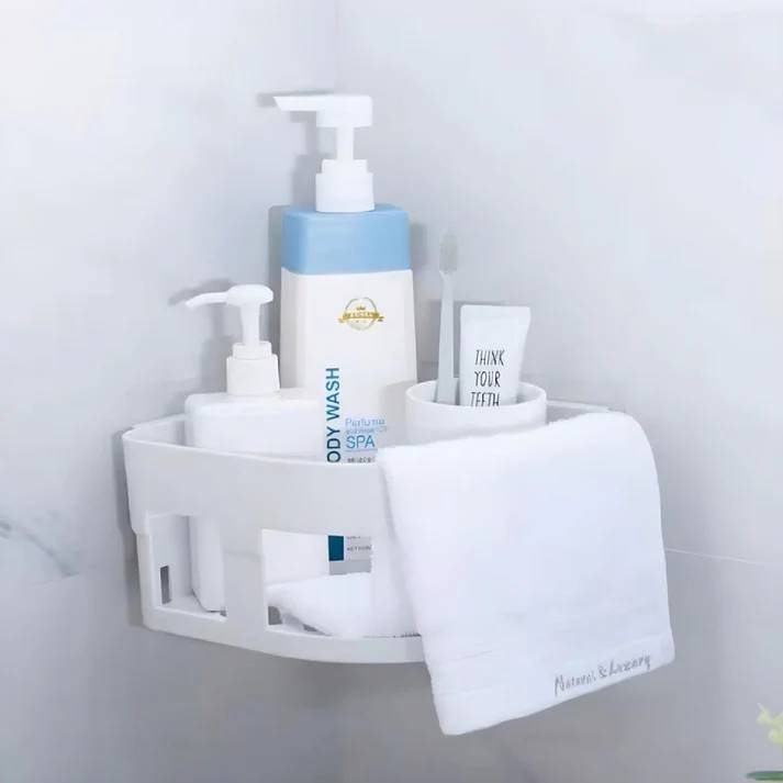 Bathlux Corner Bathroom Shelf, With Suction Cups - White
