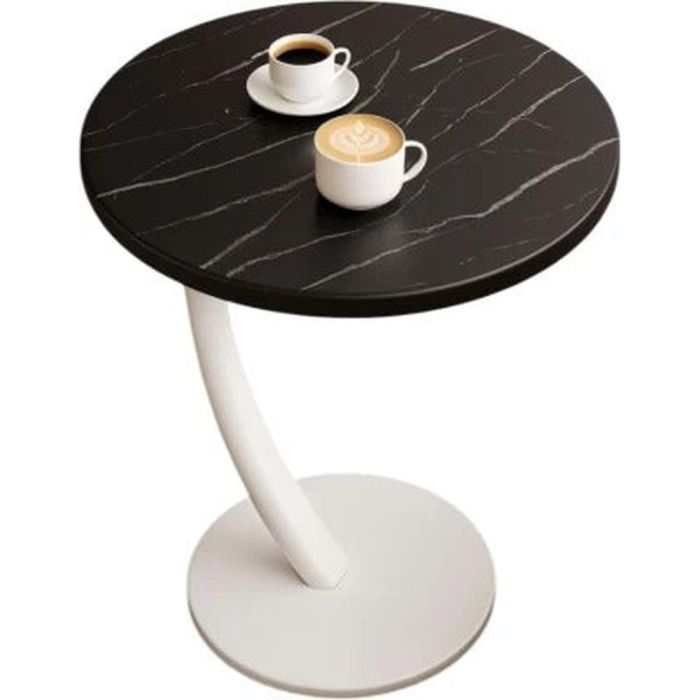 Round Table MDF Marble Surface with Metal Base - Black & White