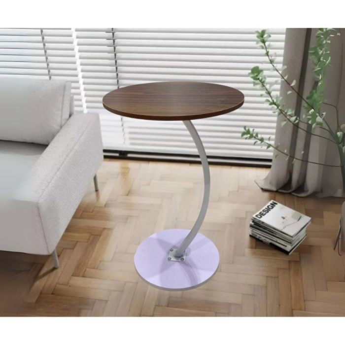 Round Table MDF Marble Surface with Metal Base - Brown & White
