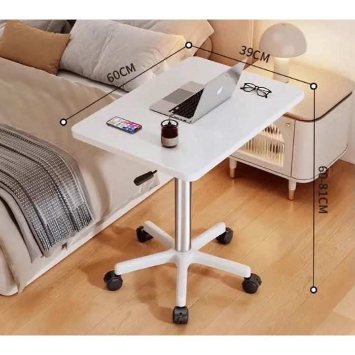 Rectangular Table MDF Adjustable Height with Wheels - White