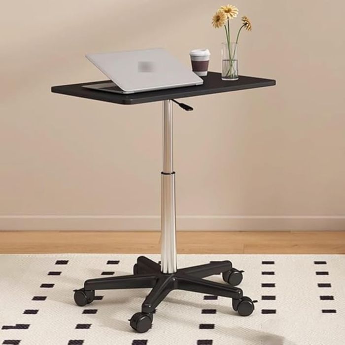Rectangular Table MDF Adjustable Height with Wheels - Black