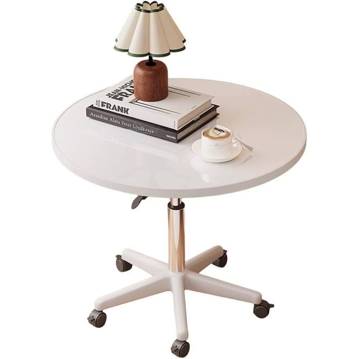 Round Table MDF Marble Surface with Metal Base - Black & White