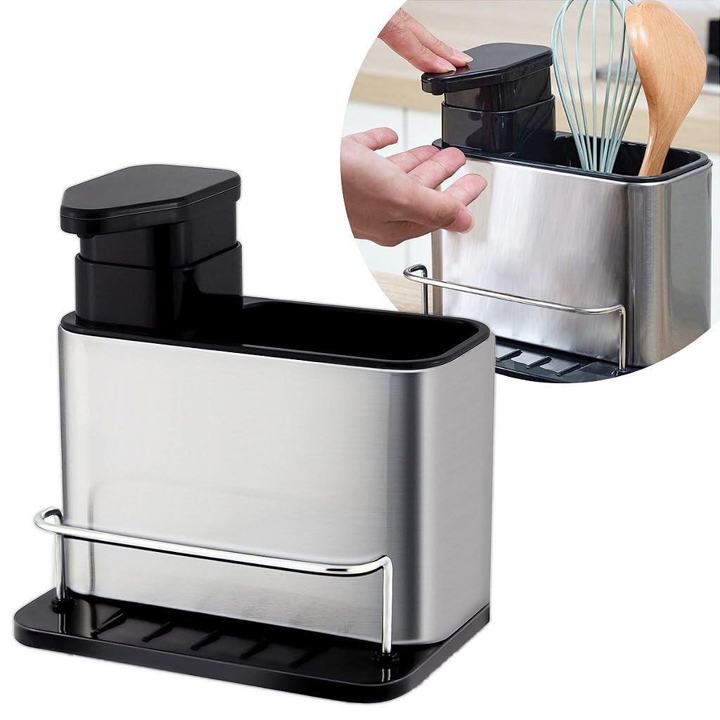 Steel Soap Dispenser Kitchen Sink Organizer - Steel