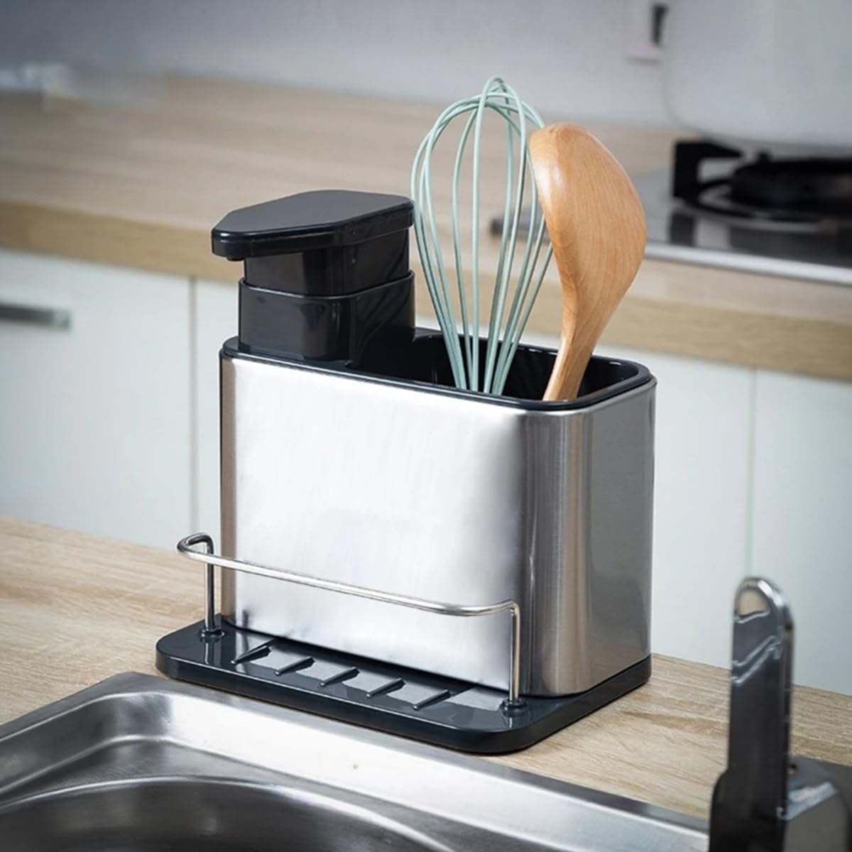 Steel Soap Dispenser Kitchen Sink Organizer - Steel