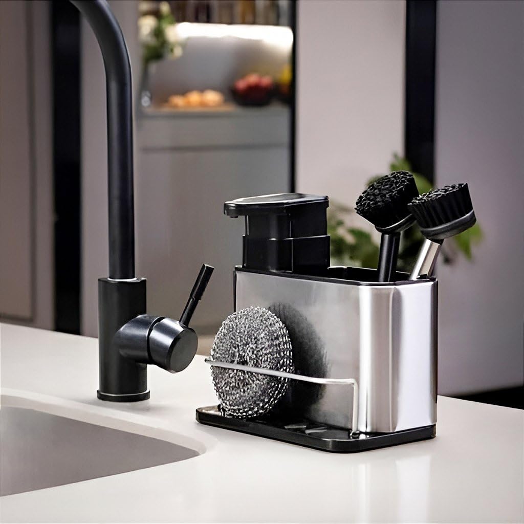 Steel Soap Dispenser Kitchen Sink Organizer - Steel