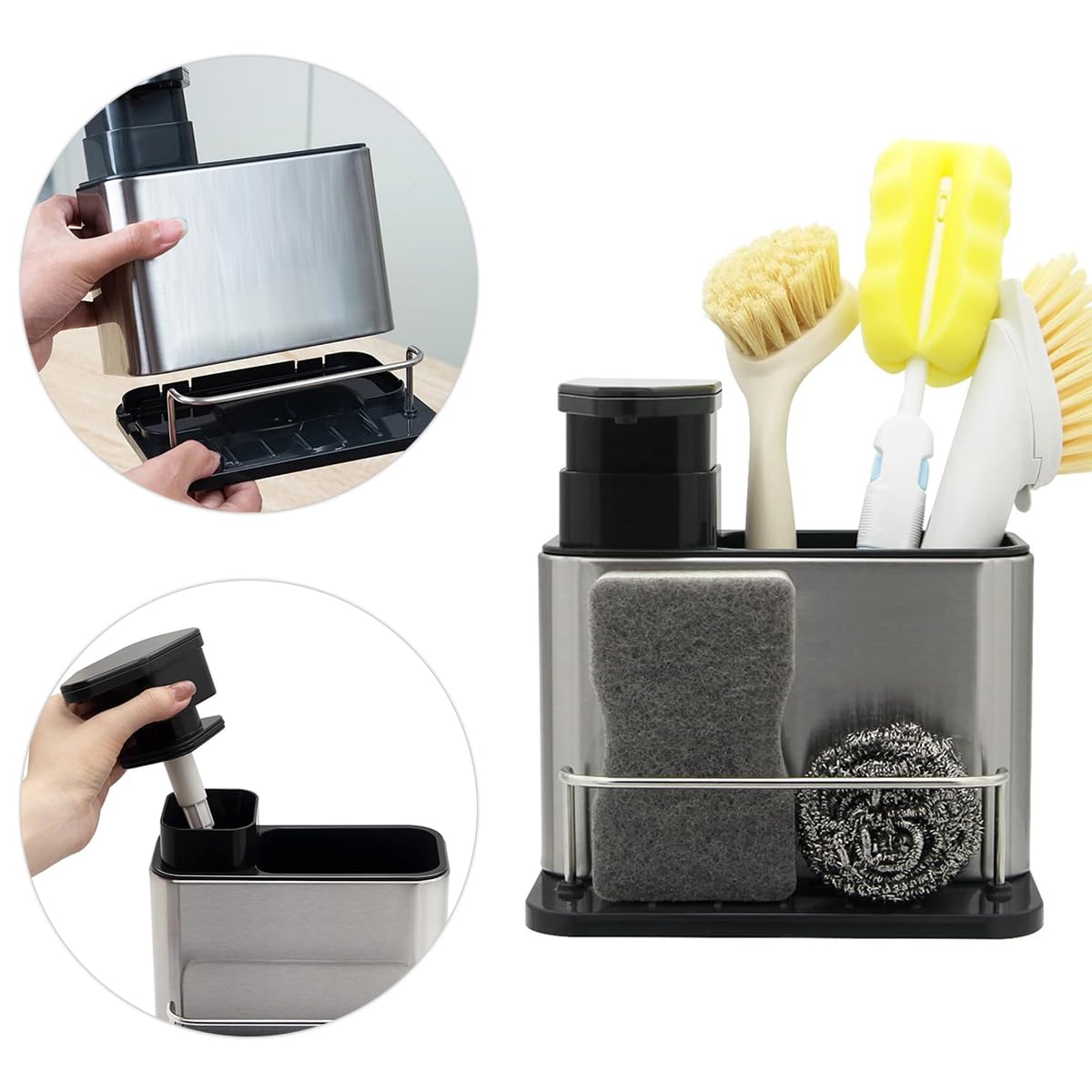Steel Soap Dispenser Kitchen Sink Organizer - Steel