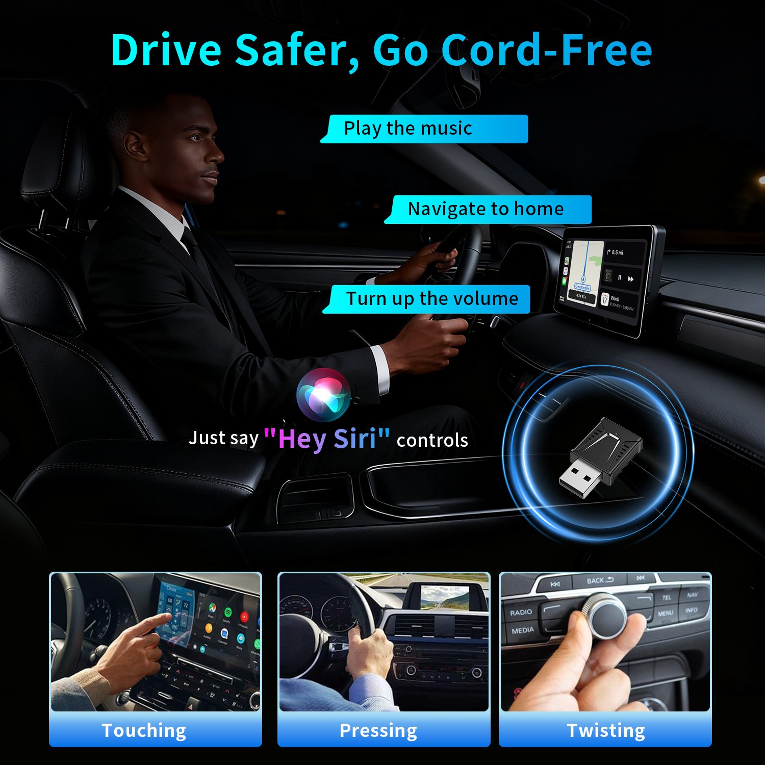 CarPlay 2 in 1 Wired To Wireless - Black