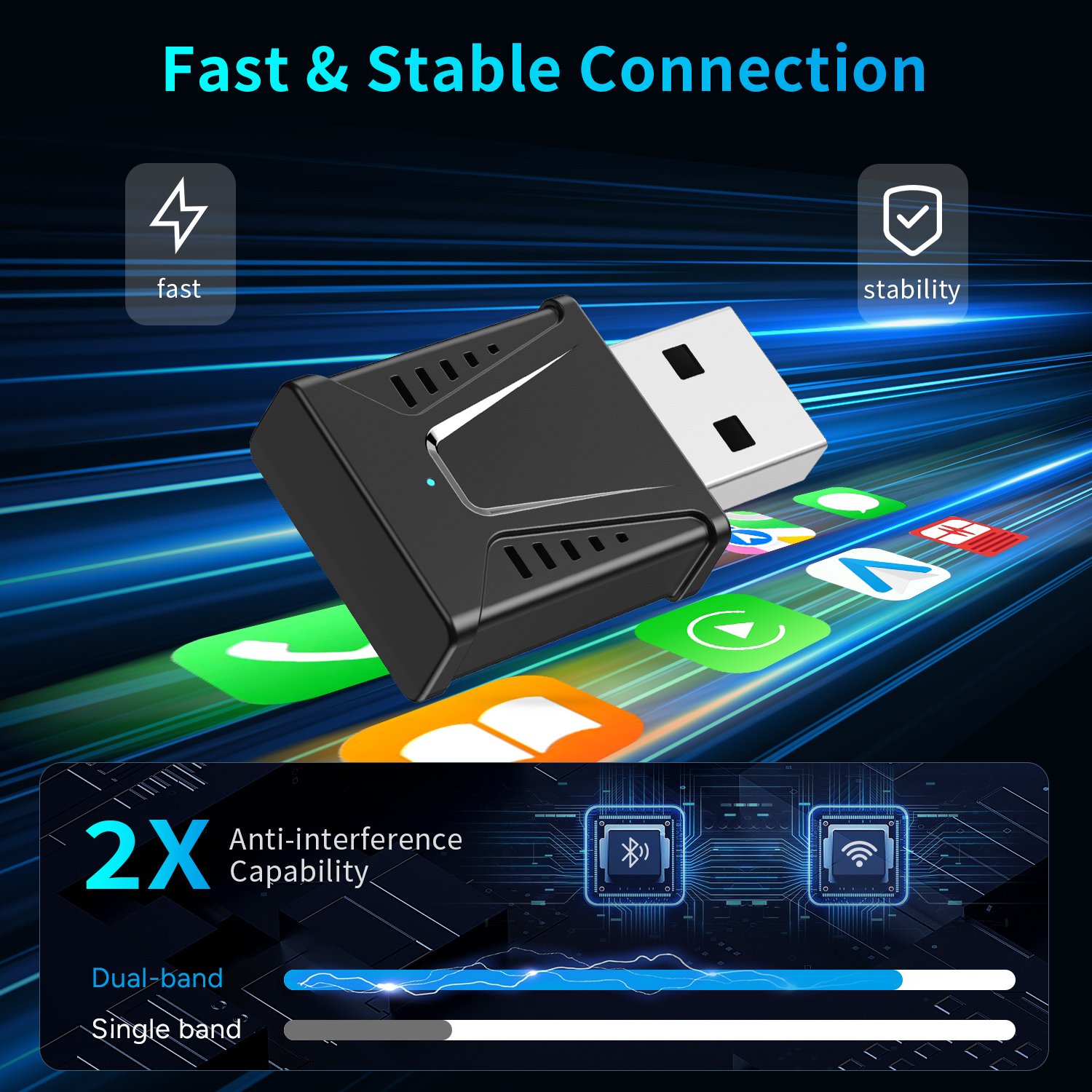 CarPlay 2 in 1 Wired To Wireless - Black