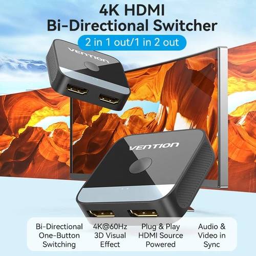 Vention 2-Port HDMI&trade; Bi-Direction 4K Switcher ABS Type - Black