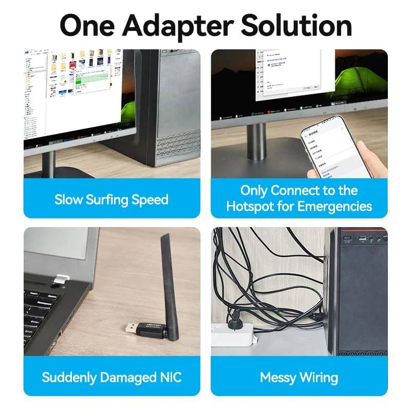 Vention AC650 USB Wi-Fi Dual Band Network Adapter - Black