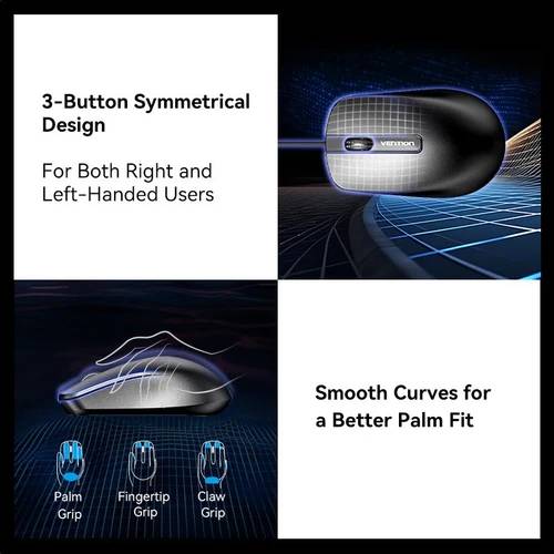 Vention 3-Button USB Wired Computer Mouse 1.5M - Black