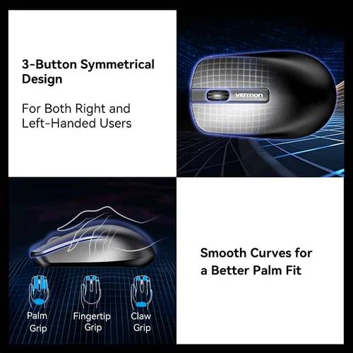 Vention 3-Button Wireless Computer Mouse with USB Receiver - Black