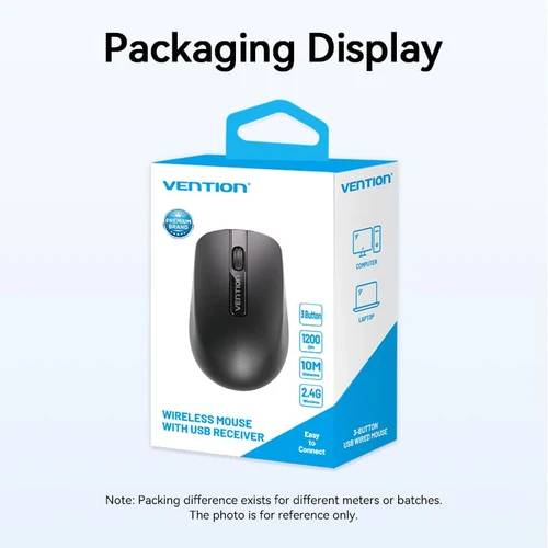 Vention 3-Button Wireless Computer Mouse with USB Receiver - Black