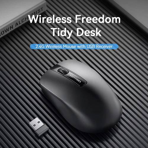 Vention 3-Button Wireless Computer Mouse with USB Receiver - Black