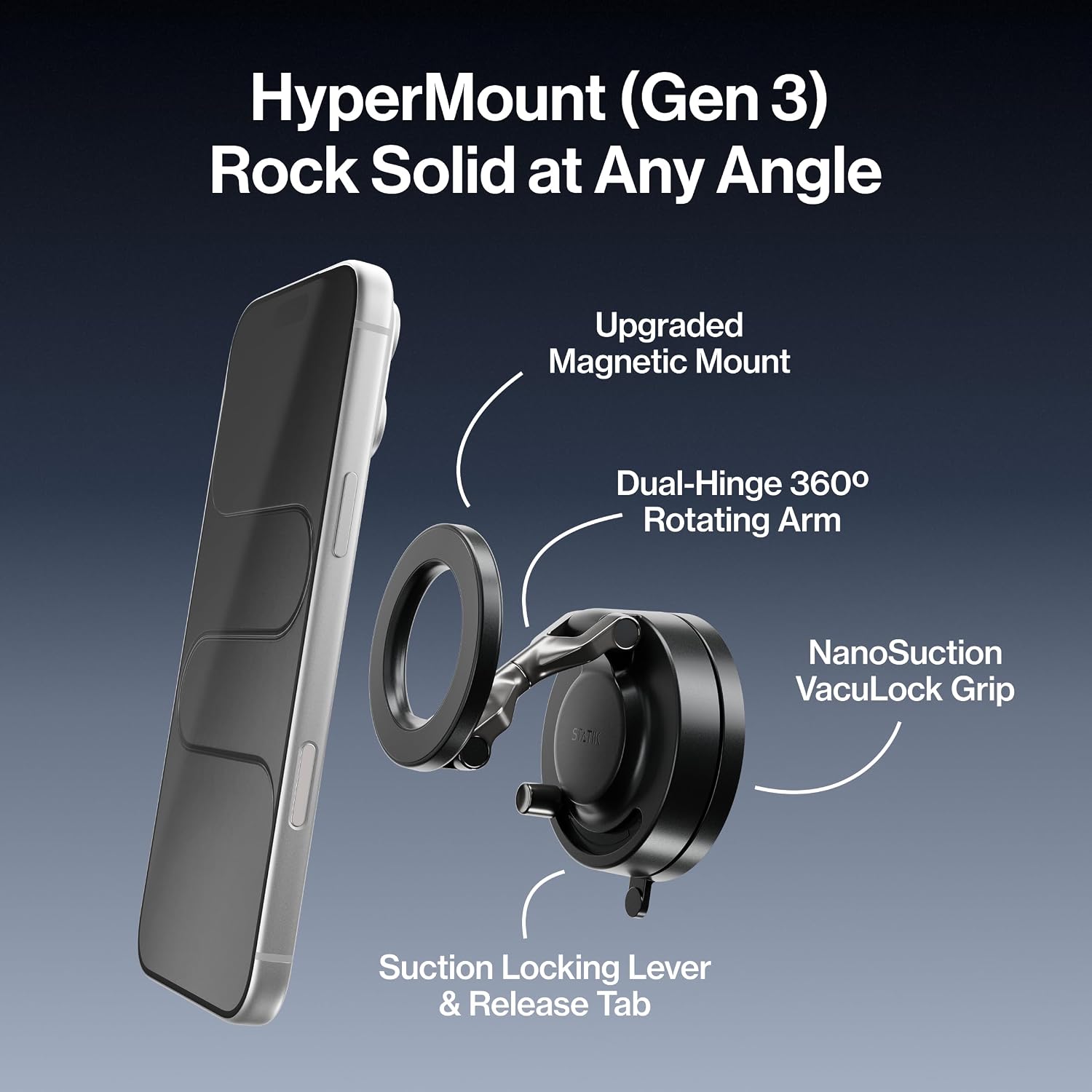 Statik HyperMount (Gen 3) Magnetic Phone Holder, for iPhone and Android - Black