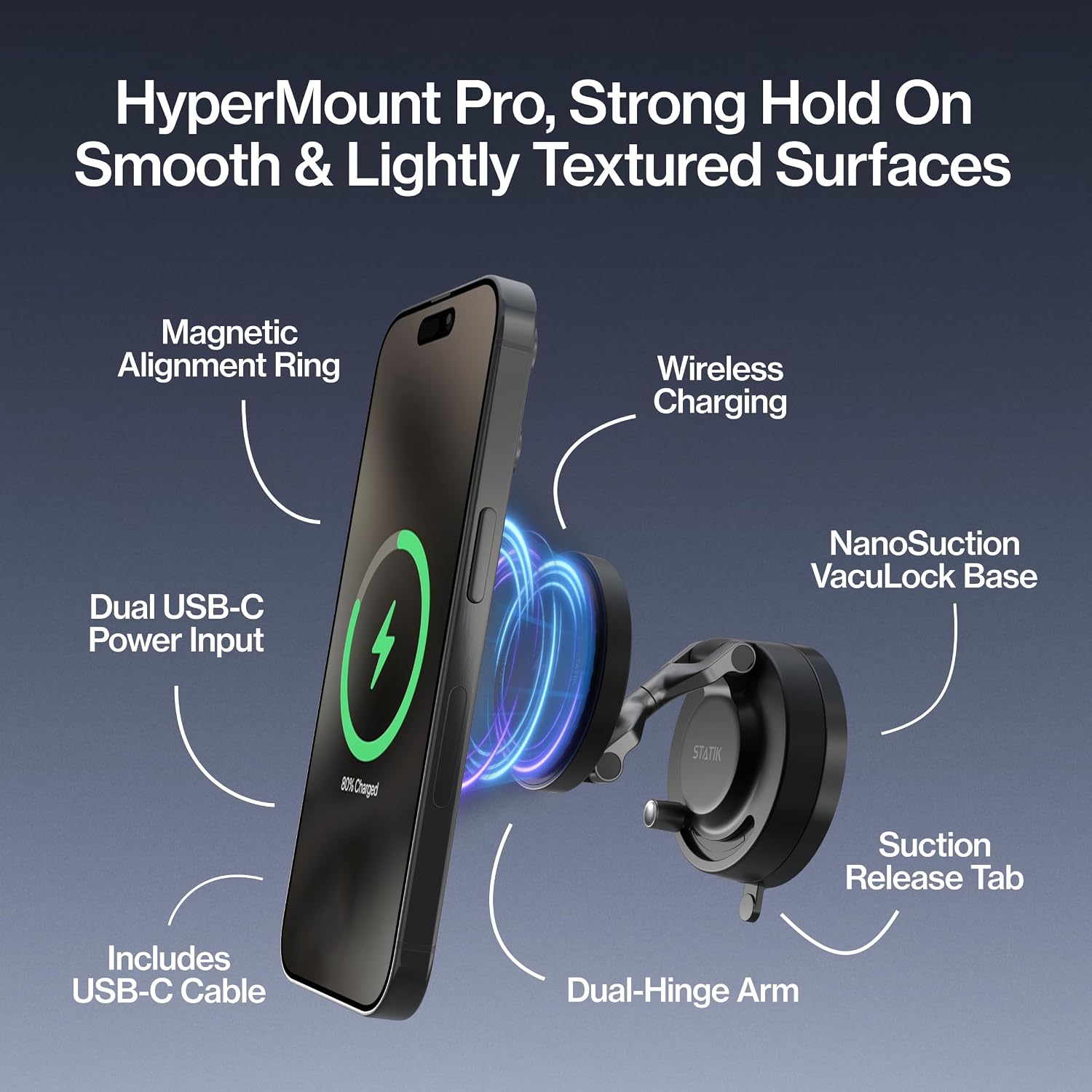 Statik HyperMount Pro Vacuum Magnetic NanoSuction Phone Mount - Black