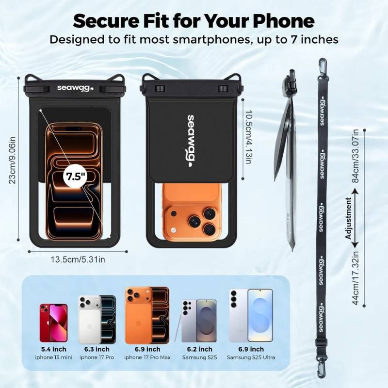 Seawag Smartphone Waterproof Case 6.9" With Additional Pocket - Black