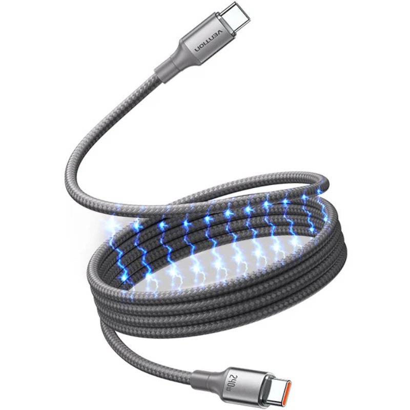 Vention USB 2.0 C Male to C Male 5A Magnetic Cable, Aluminum Alloy Type - Titanium