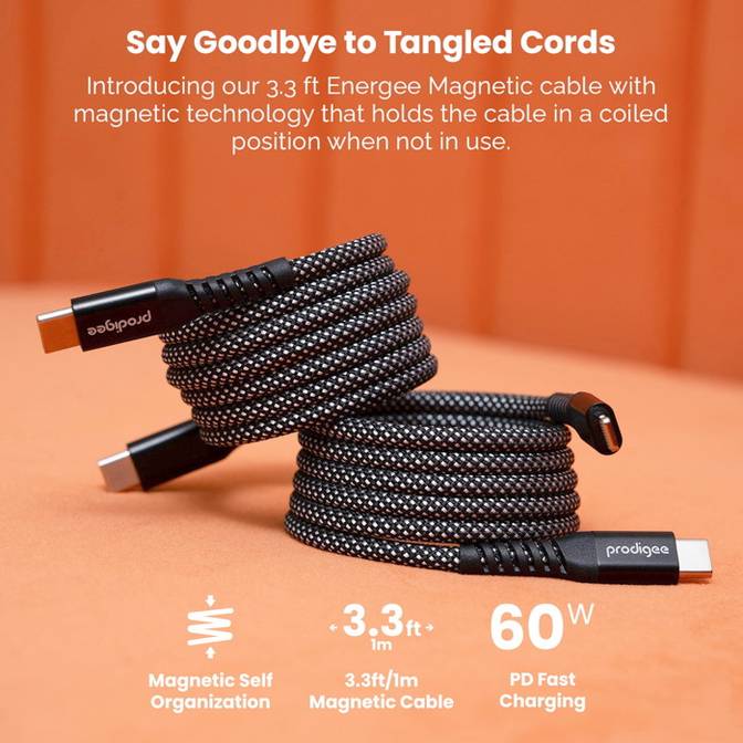 Prodigee Energee Magnetic C to C Cable 60W - Black