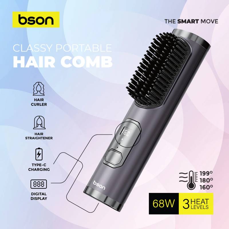 BSON Classy Portable Hair Comb with Digital Display - Black