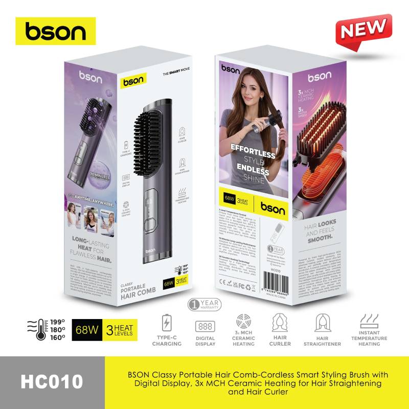BSON Classy Portable Hair Comb with Digital Display - Black