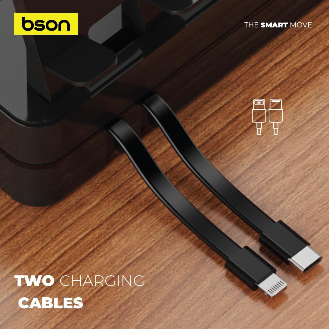 BSON 8 Port Multi Power Socket Extension, Built-in USB Cables - Black