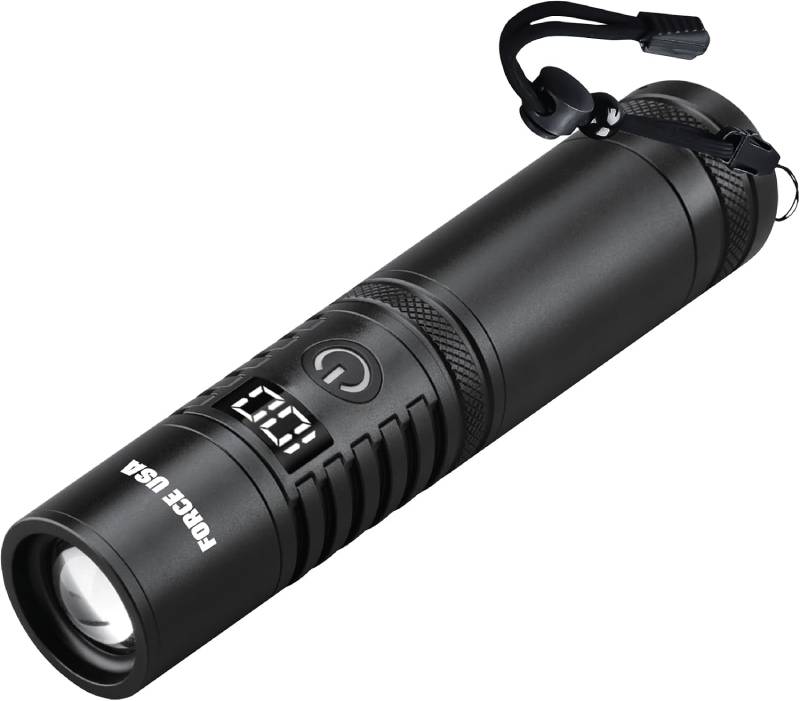 Force USA Telescopic Flashlight, 2000 Lumens Power with Adjustable Focus Beam - Black