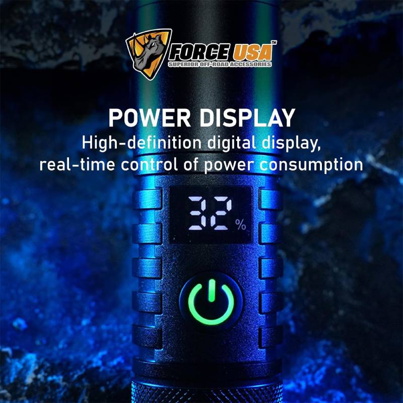 Force USA Telescopic Flashlight, 2000 Lumens Power with Adjustable Focus Beam - Black