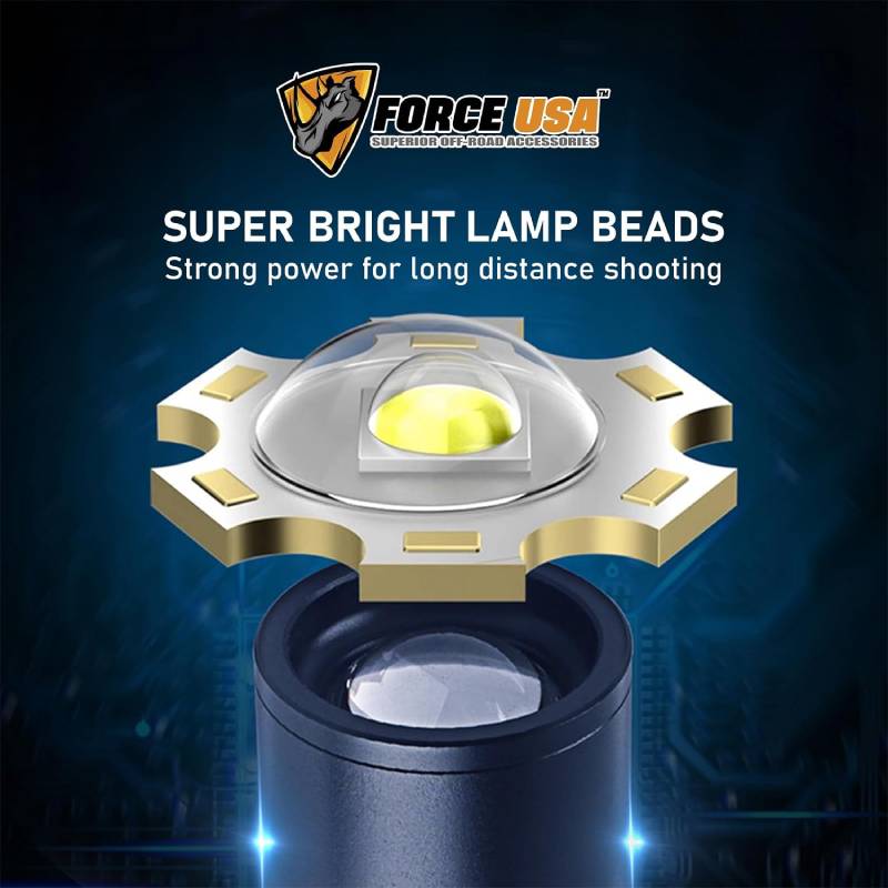 Force USA Telescopic Flashlight, 2000 Lumens Power with Adjustable Focus Beam - Black