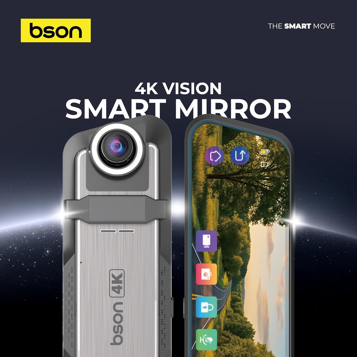 BSON 4K Vision Smart Mirror Smart 10-inch IPS Touch Mirror With Front - Black