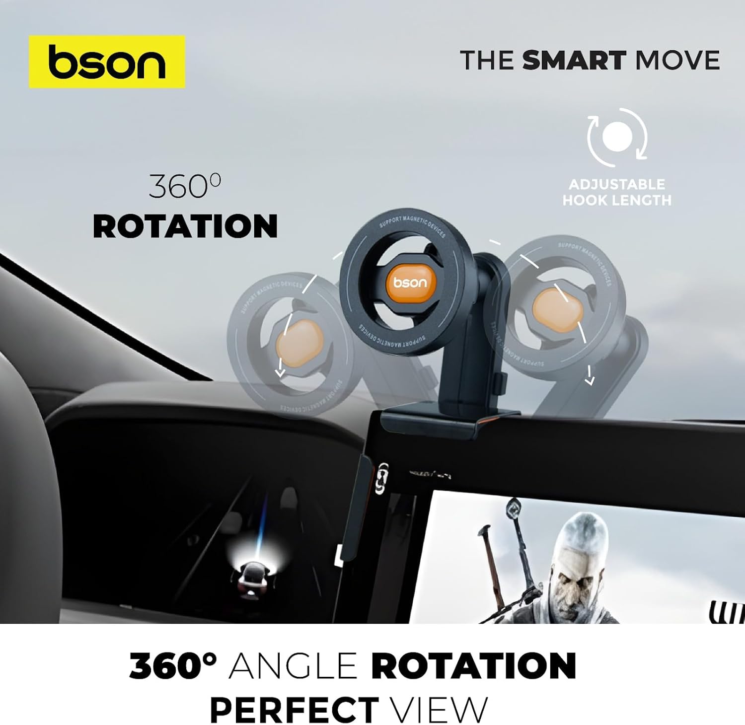 BSON New All Screen Phone Holder, Magnetic MagSafe Car Mount with 360° Rotation - Black