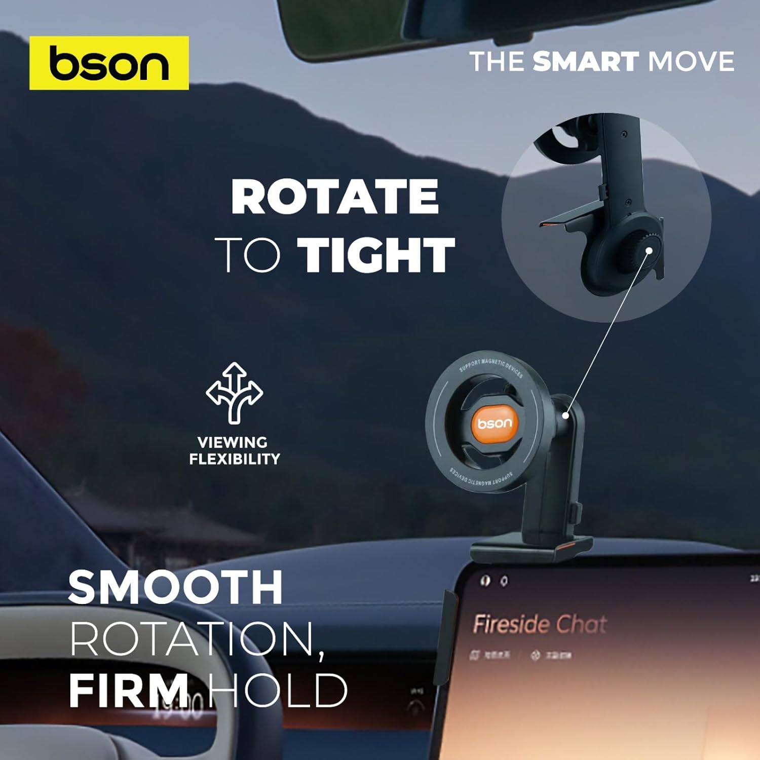 BSON New All Screen Phone Holder, Magnetic MagSafe Car Mount with 360° Rotation - Black